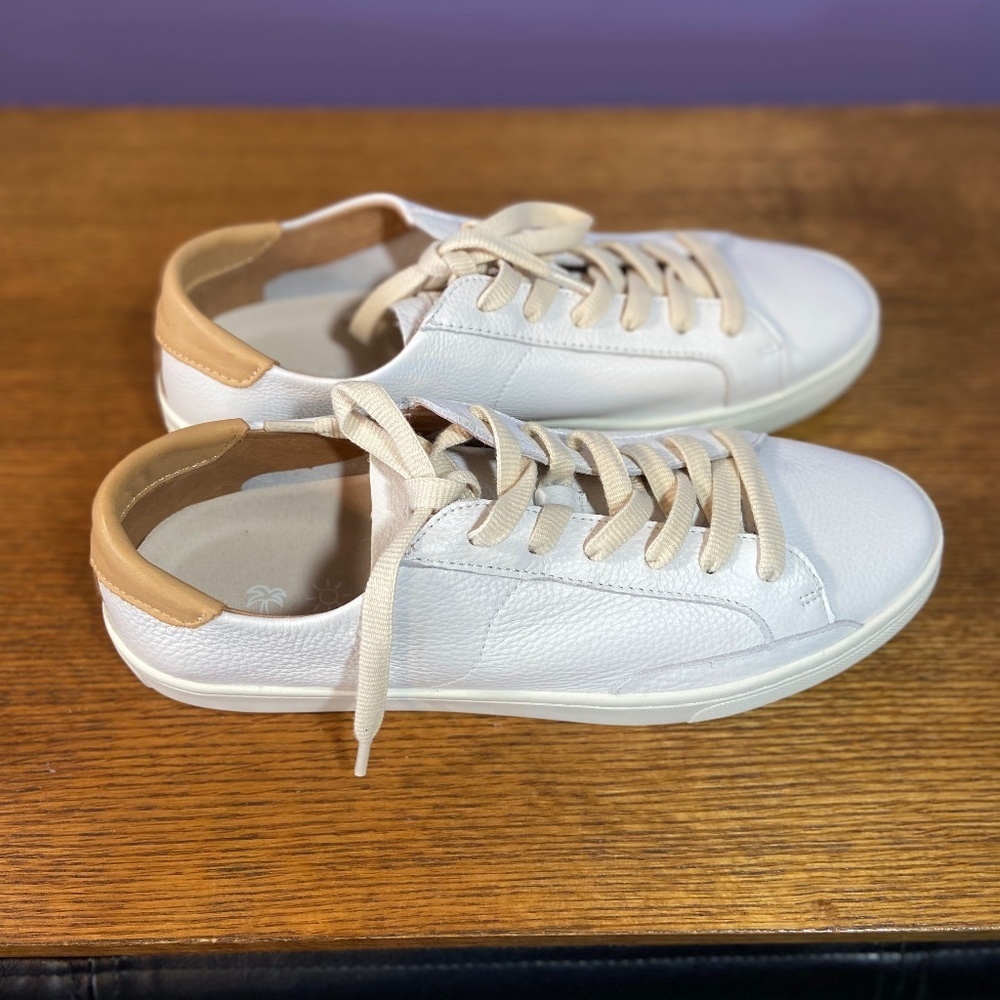 Soludos White Leather Sneakers with Tan Heel Accent - Picture 9 of 14